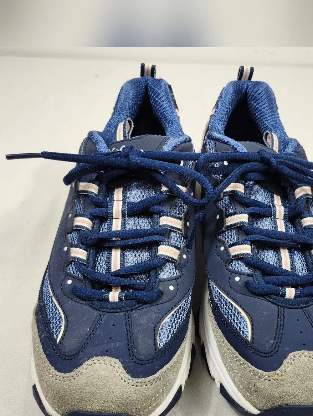 Skechers D'lites Women's 10 W Navy Gray Memory Foam Athletic Sneakers Wide Shoes
